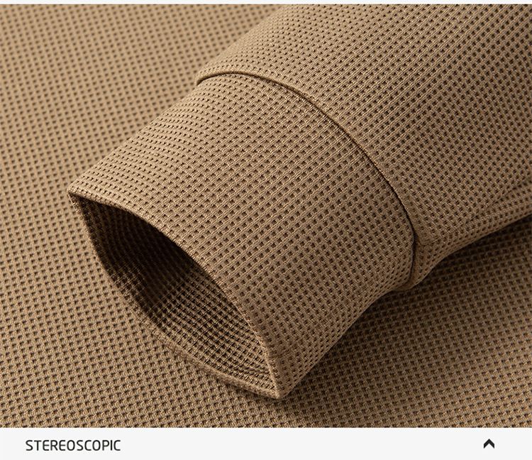 Shirt-Collar Waffle Knit Tee – Layering Essential For Men (Black, Khaki, Heather Grey)_voghion.com