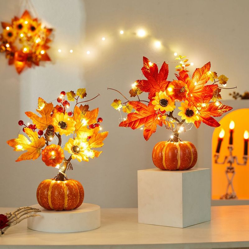 Künstliches Kürbis-Ahornblatt mit Lichterkette, Herbst-Thema, Party-Dekoration, Ornamente, Erntedankfest, Halloween, DIY-Dekorationen_voghion.com