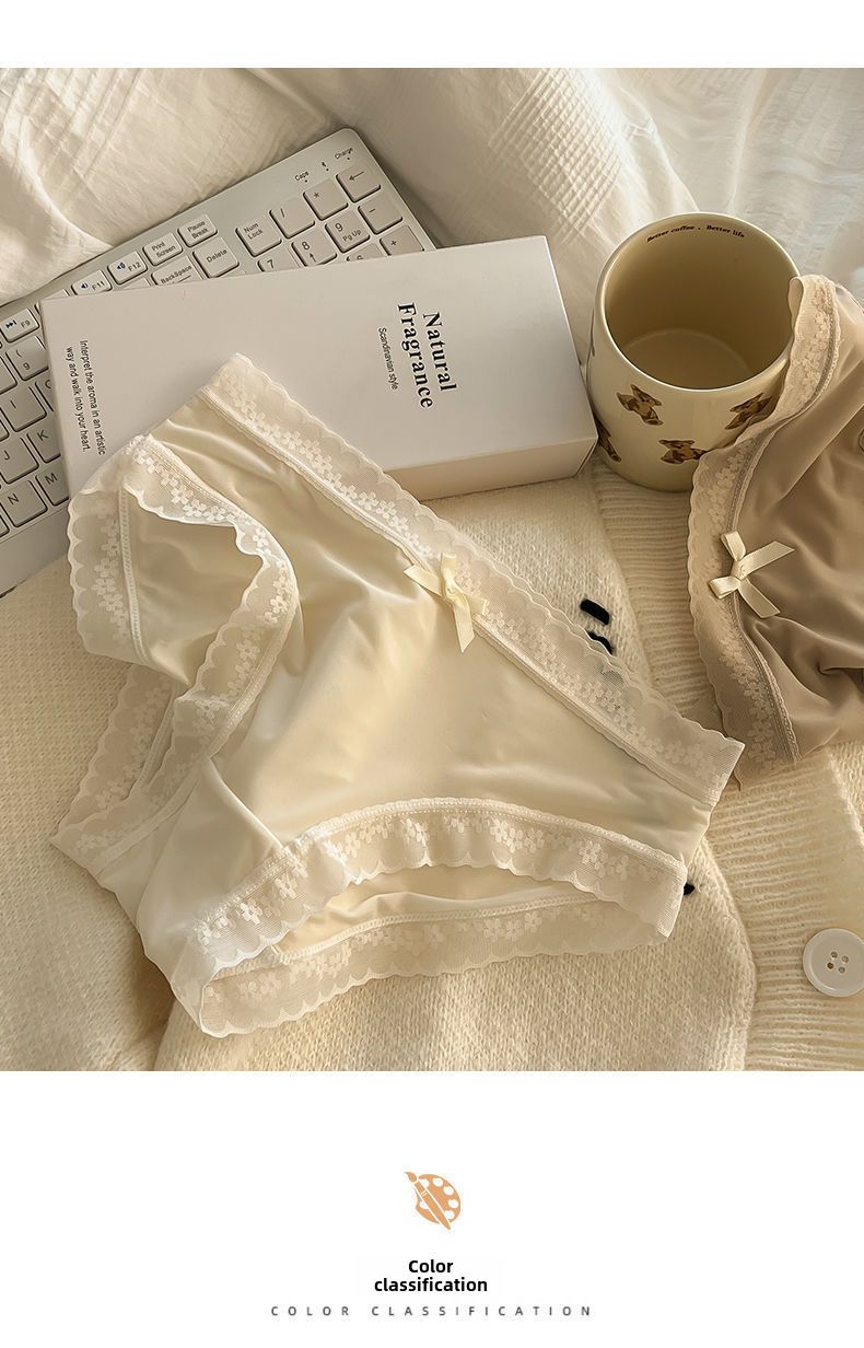 Sømløs undertøy i issilke for jenter, bomull i skrittet, antibakteriell, midt på midjen, pustende, sexy blondetruse for jenter_voghion.com