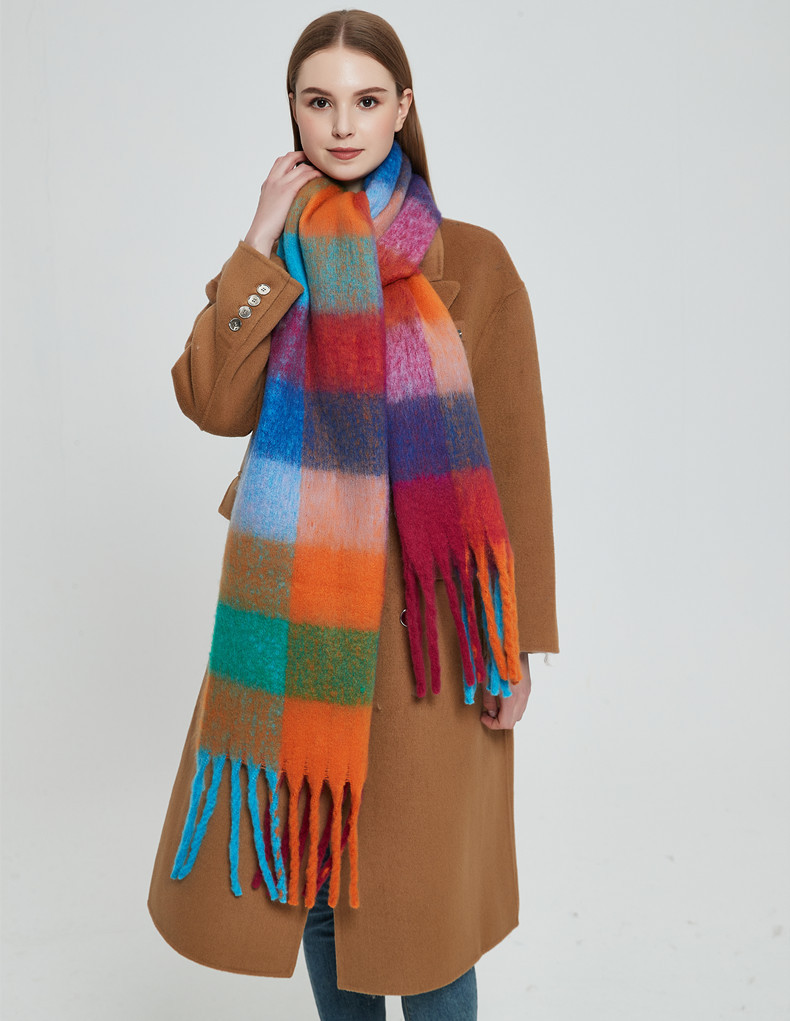 Sciarpe da donna nuovo stile cerchio filato ispessito scialle imitazione mohair barba grossa sciarpa scozzese colorata a pois_voghion.com