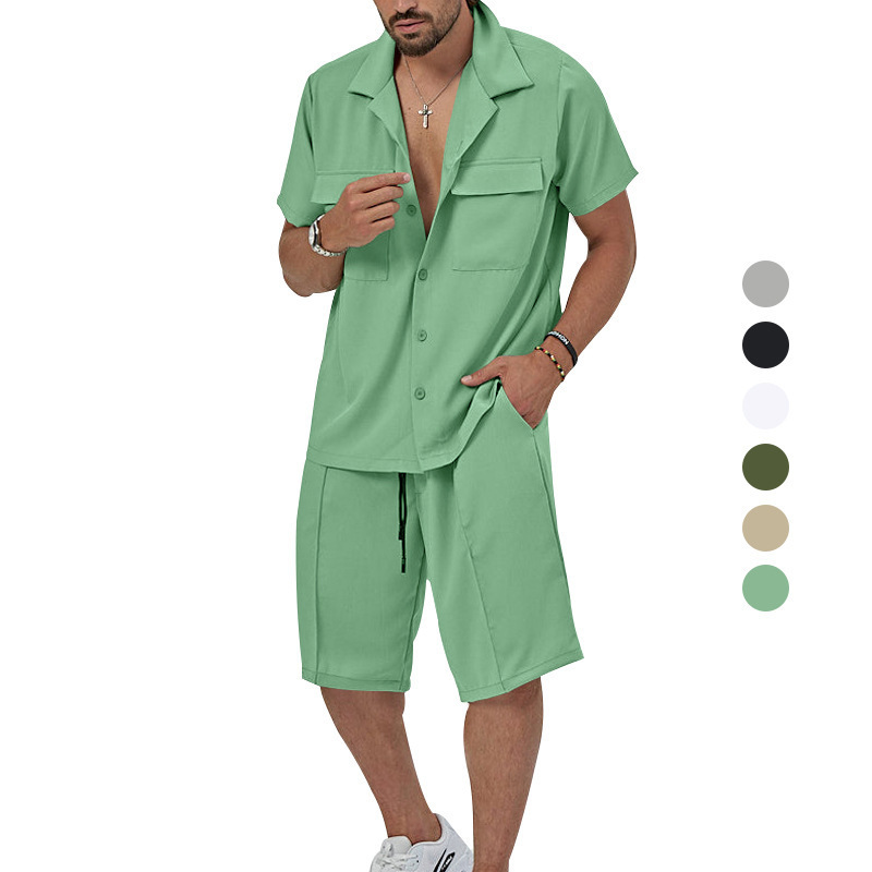 2023 Sommer Herren Neues Revers Casual Shirt Shorts Zweiteiliges Set für Männer_voghion.com