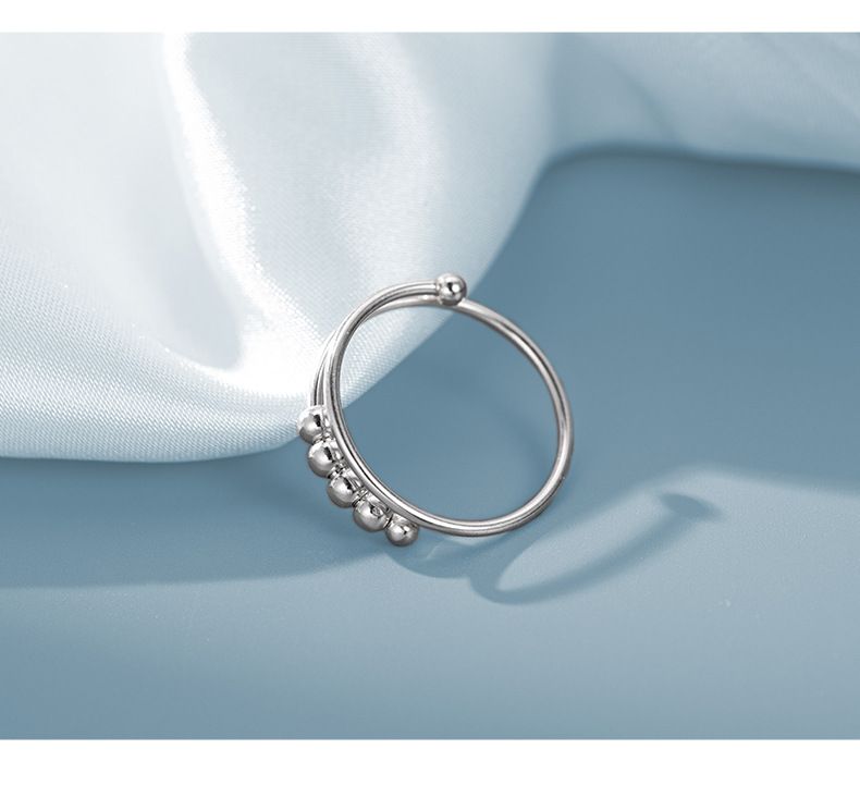 S Silber Doppelschicht Drehbarer Ball für Frauen gegen Angst, Dekompression und Zeigefingerring mit kaltem Wind_voghion.com