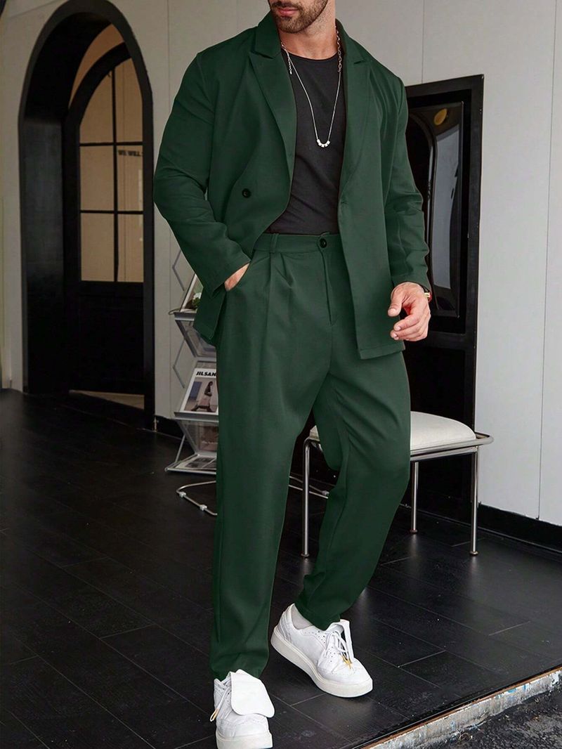 Men's Clothing Simple Solid Color European Style Slim Button Suit Long Sleeve Jacket Trousers Two Piece Suit WL008+MR7_voghion.com