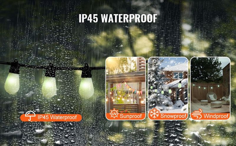 50FT RGB Outdoor String Lights Patio Waterproof Lights With APP Control_voghion.com