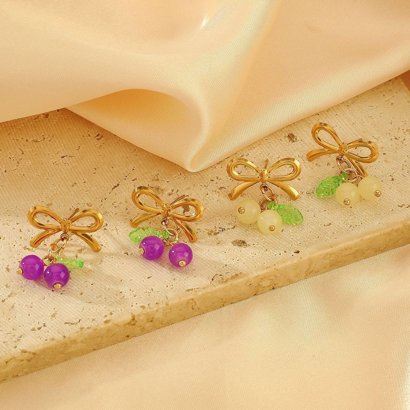 Wholesale Jewelry Princess Sweet Bow Knot 304 Stainless Steel Plating Rings Earrings_voghion.com