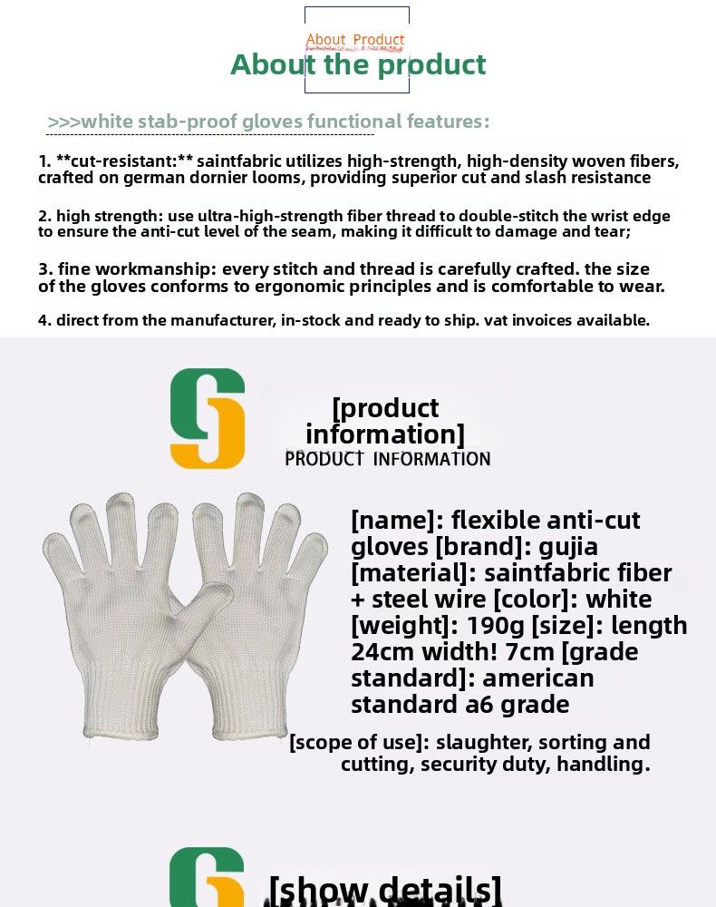 Guanti protettivi di sicurezza antitaglio e anti-pugnalata bianchi resistenti all'usura, livello 5, per esterni, 2024 Duty_voghion.com
