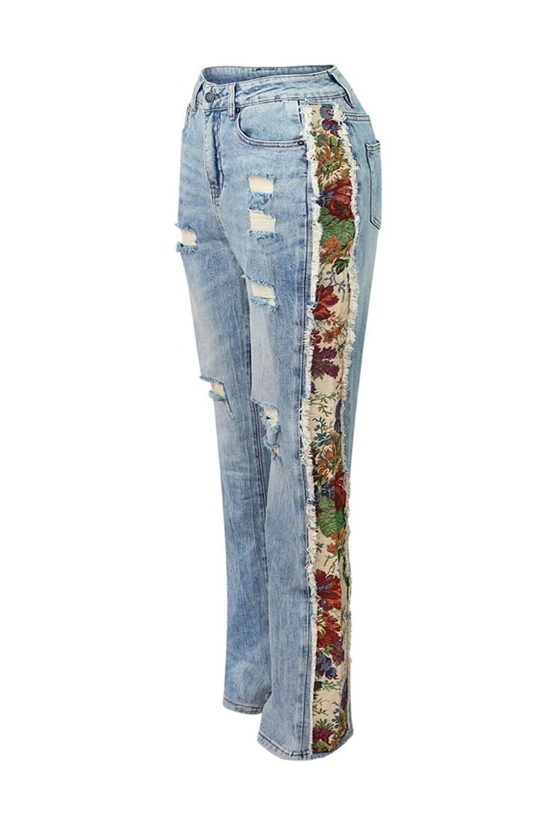 Moda feminina roupas estampadas cor combinando jaqueta jeans jeans terno de duas peças_voghion.com