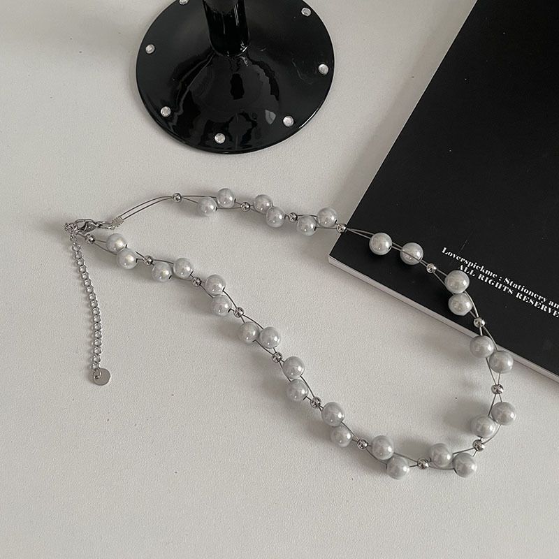 Collana di perle luminose con perline ondulate di design di nicchia, leggera, di lusso, in stile freddo, di Internet, celebrità, dolce, fresco, clavicola, catena_voghion.com