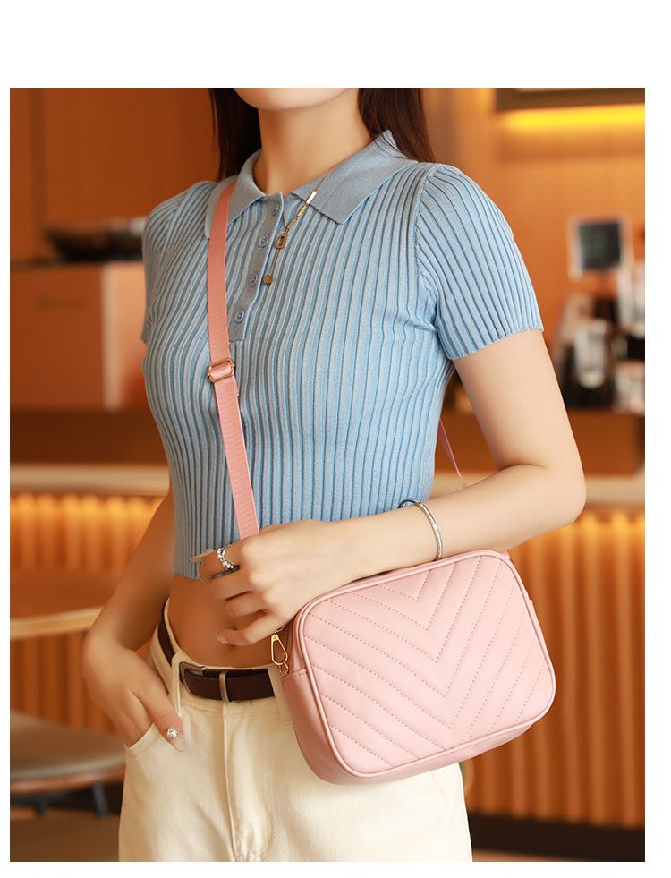 Sac photo tendance pour femme - Sac bandoulière élégant avec broderie en V et design minimaliste (à la mode et polyvalent)_voghion.com