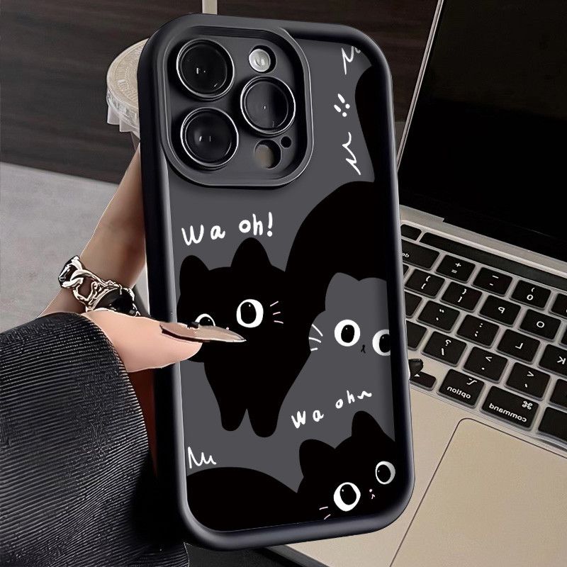 Custodia Redmi Note 13 12s 12 11 11s 10s 13C 12C 10C 10 9T pro plus 9A 9C 10A 5g antisismica Custodia antisismica semplice nera con simpatico gatto_voghion.com
