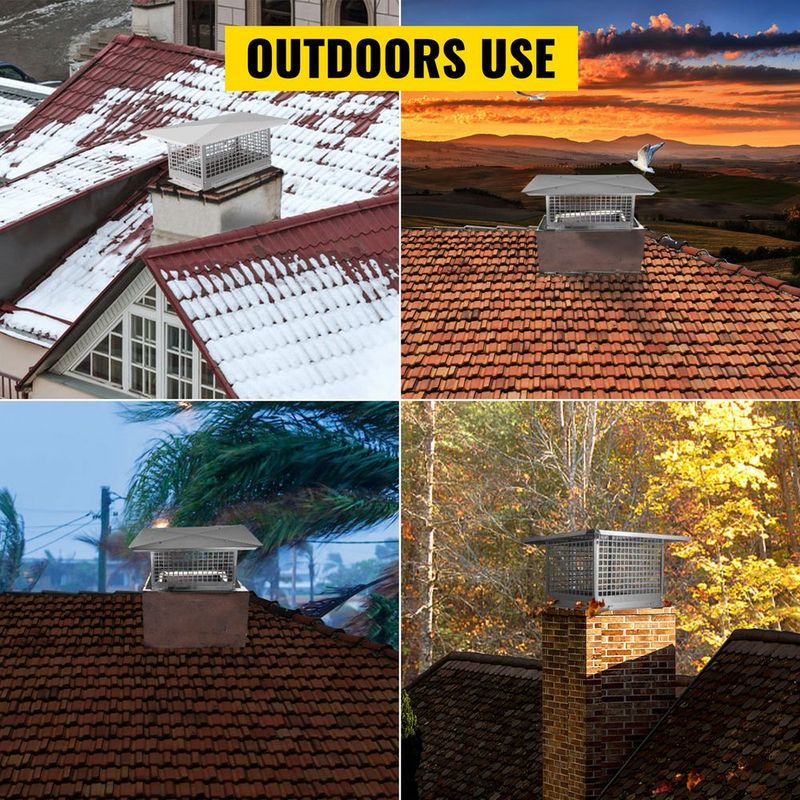 VEVOR Chimney Cap, 8" X 8" Flue Caps, 304 Stainless Steel Fireplace Chimney Cover, Adjustable Metal Spark Arrestor With Bolts Screws, Mesh Chimney Flue Cover For Outside Existing Clay Flue Tile_voghion.com