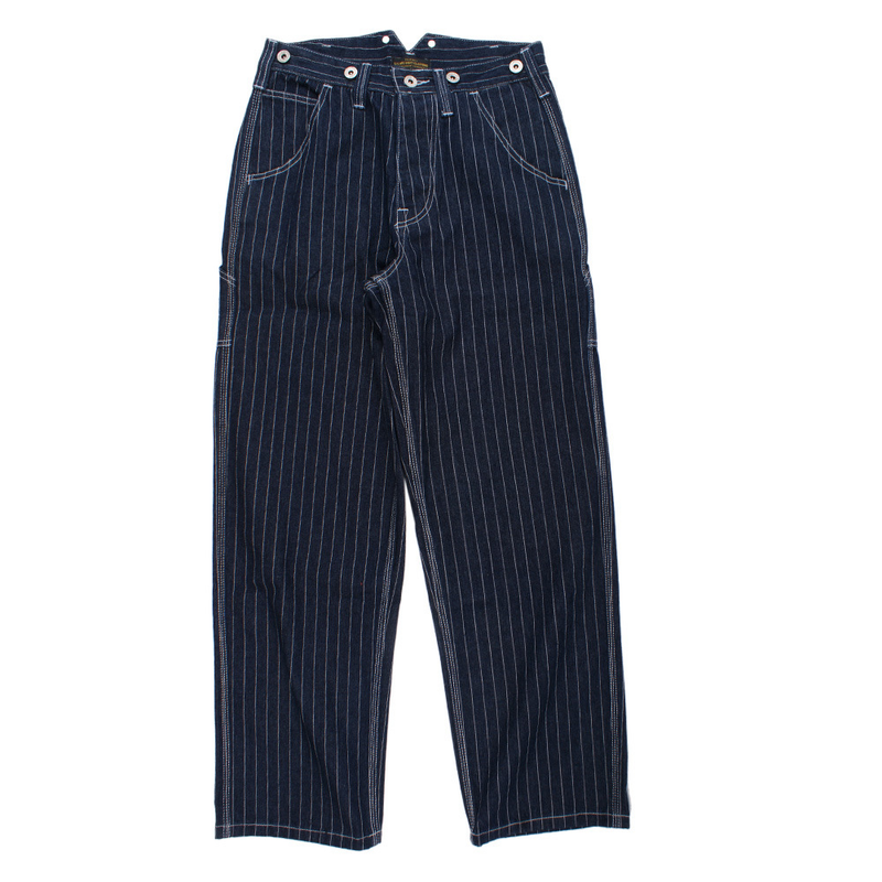 Men's wide leg striped jeans loose railway overalls May khaki motorcycle overalls_voghion.com