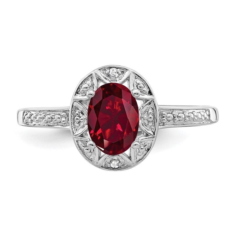Sterling Silver Rhodium-plated Diam. & Created Ruby Ring_voghion.com