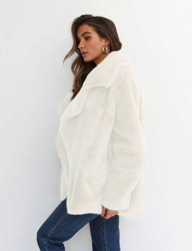 Women's Clothing Autumn and Winter Jacket Sexy Plush Lapel Slim Jacket_voghion.com