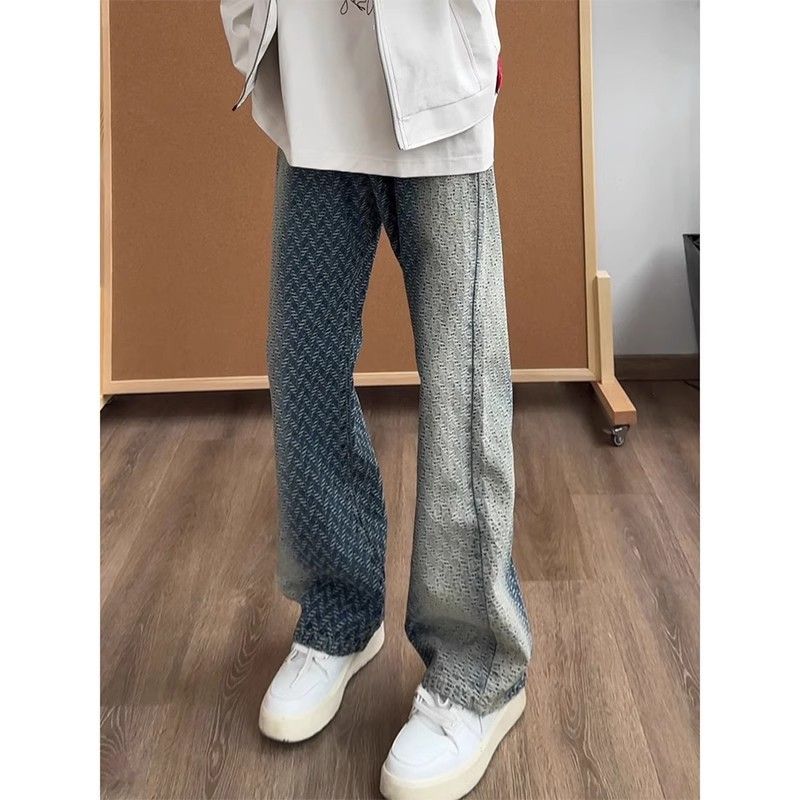 Herenkleding Blauwe Jacquard Jeans Heren Zomer Amerikaans Modemerk High End Broeken Ontwerp Smal Versie Uitlopende Broek_voghion.com