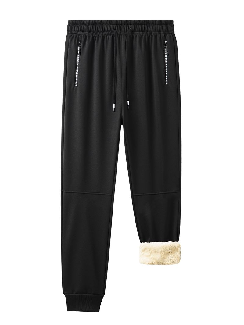 Men's Fleece-Lined Jogger Pants Winter Warm Loose Fit Elastic Waist Casual Sweatpants For Men_voghion.com