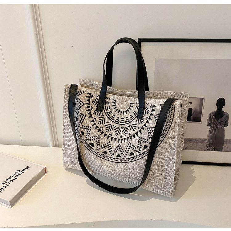 2024 Yeni Orman Tek Omuz Crossbody Çanta Tote Çanta Keten Doku Büyük Çanta Kadın Etnik Tarzı Çanta_voghion.com