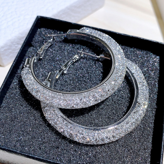 Designer's Alloy Colorless Inlaid Zircon Shining Earrings Exaggerate Trend Circle Style Earrings and Earrings for Women_voghion.com