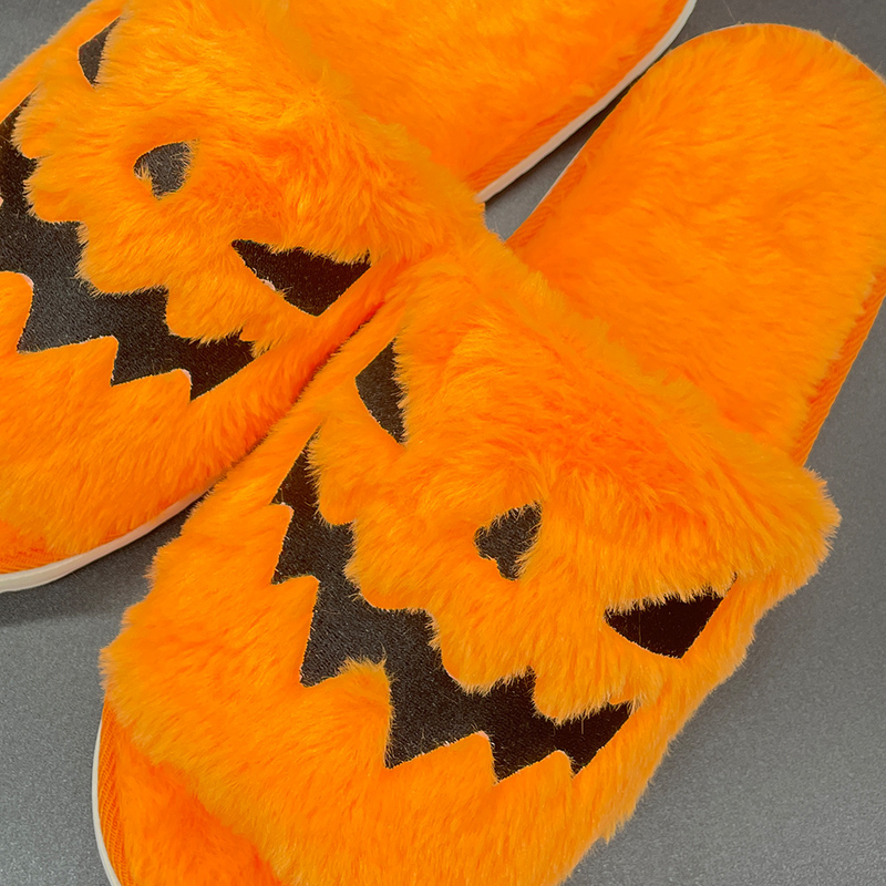 Grensoverschrijdende explosieve Halloween-pompoen Binnen- en buitenlandse handel Hot Products Pluche platte pantoffels_voghion.com