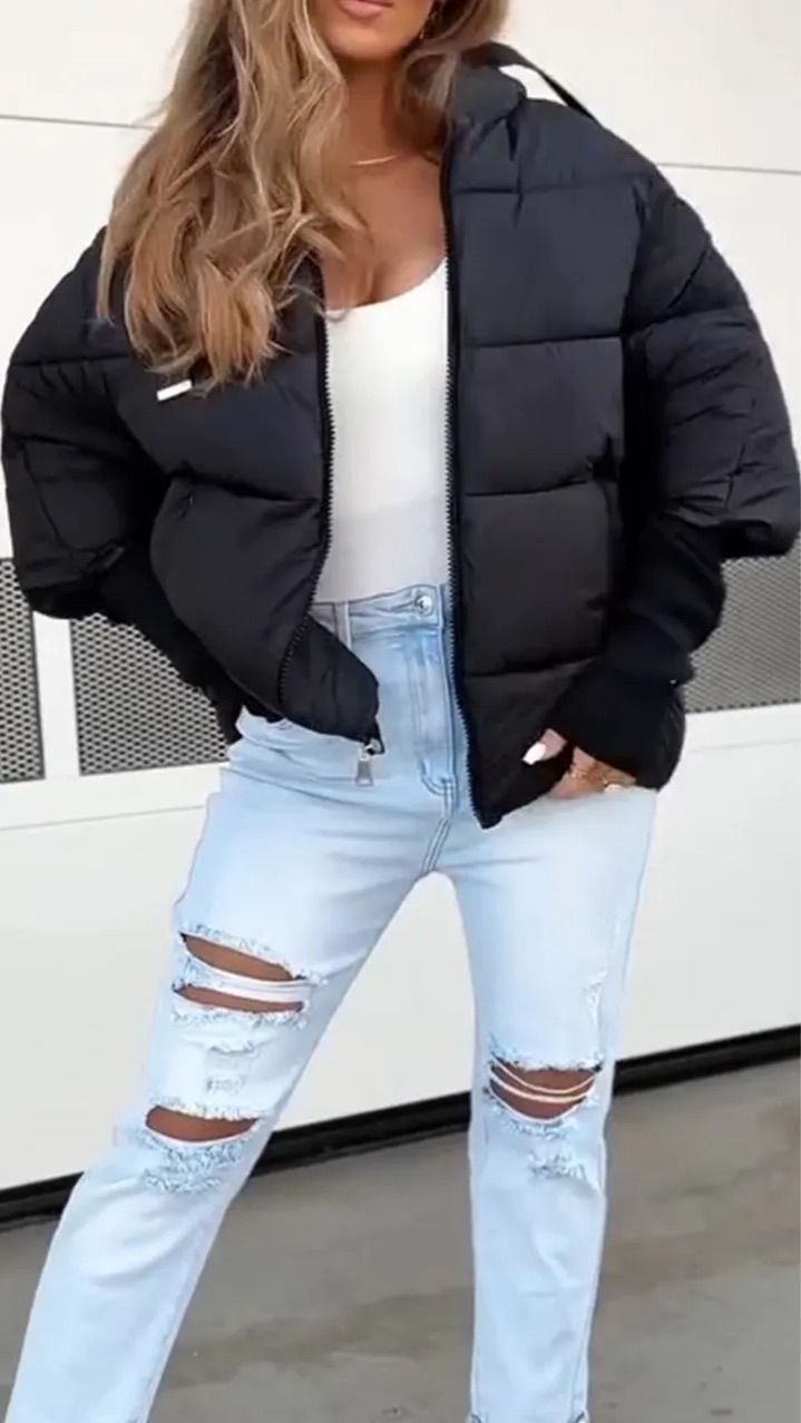 Trendy Oversized Hooded Puffer Jacket For Women - Lightweight Winter Coat With Stylish Cropped Design, Perfect For Petite & Plus Size, Soft & Warm_voghion.com