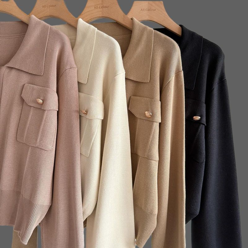 Elegantes zweiteiliges Strickset für Damen im Herbst und Winter, Rollkragenpullover und Midirock-Outfit – Slim Fit Button-Down-Cardigan und A-Linien-Rock_voghion.com