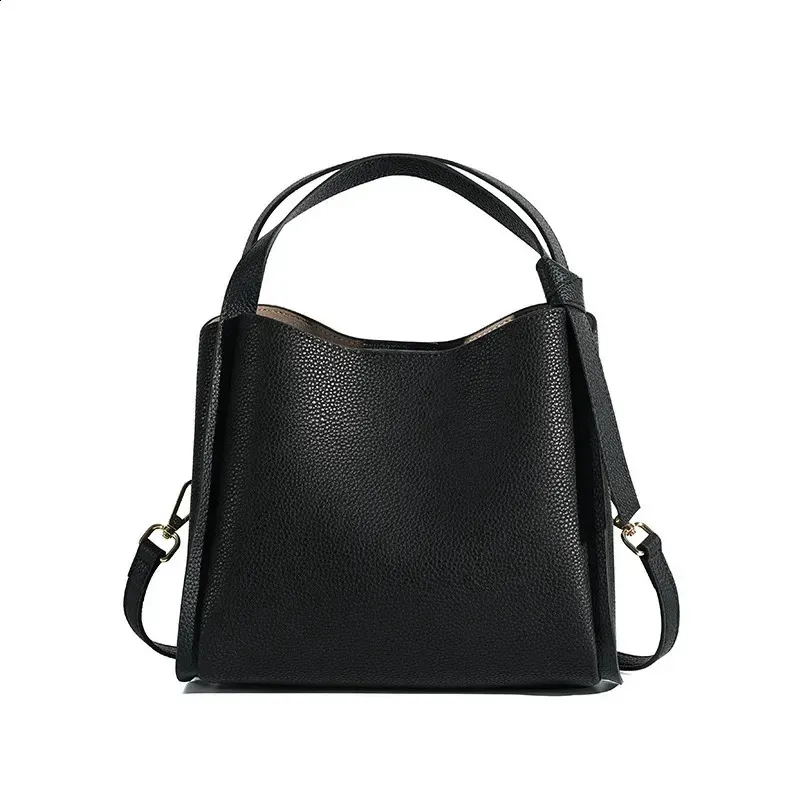 Lychee Pattern Leather Simple Vegetable Basket Handbag Womens Denim Portable Bucket Shoulder Bag 240827_voghion.com