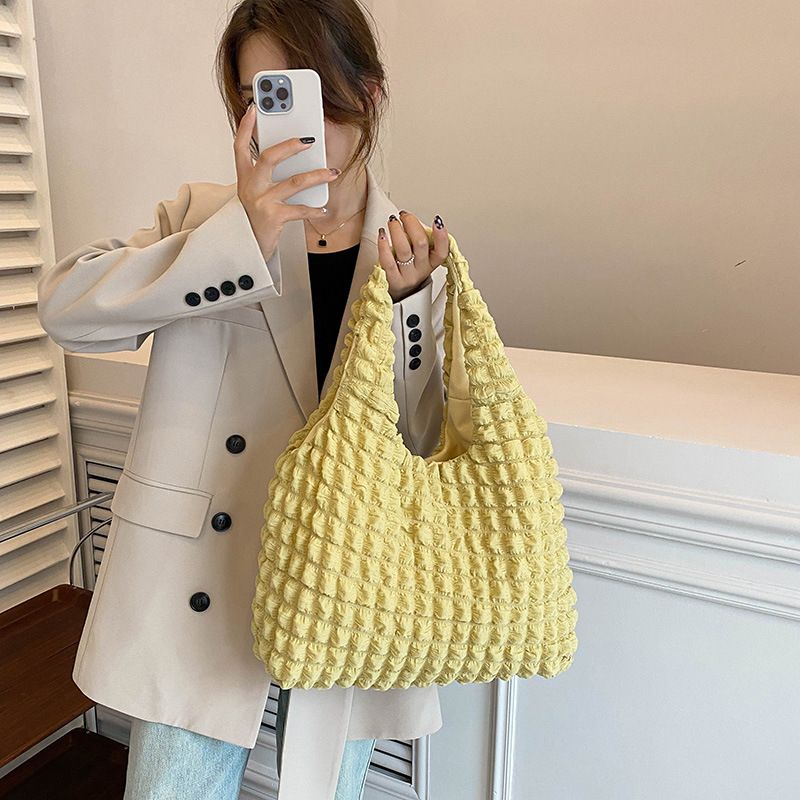 Korean Style Bubble For Women 2022 Autumn Pleated Soft Girly Single Shoulder Fashion Versatile Casual Bucket Bag_voghion.com