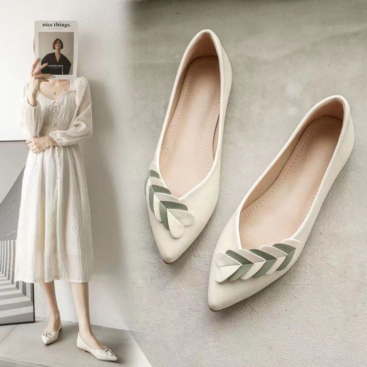Shallow Single Shoes Women's Flat-bottomed Pointed Doudou Shoes Soft Soles Are Not Tired Of Standing For A Long Time_voghion.com