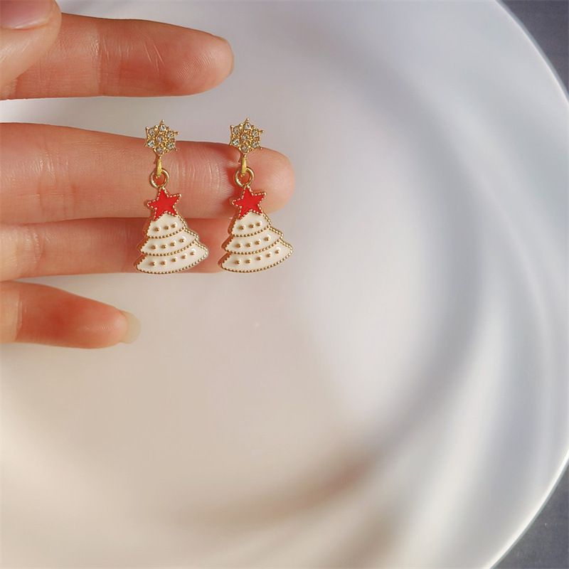 Orecchini pentagramma rosa con albero di Natale per donna, alla moda, leggeri, lussuosi, dolci e delicati, alla moda, gioielli per le orecchie_voghion.com