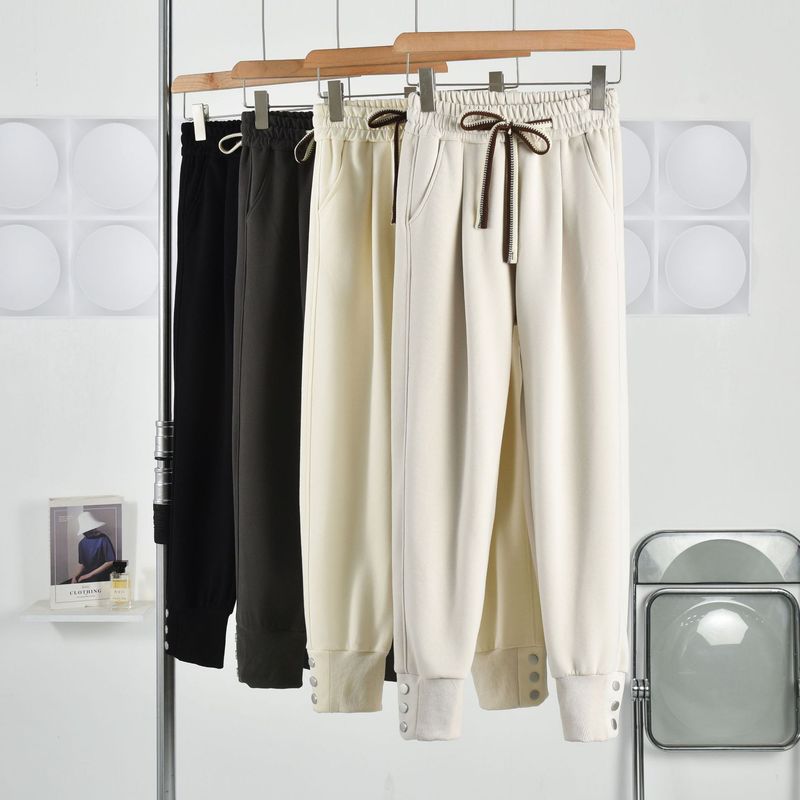 İlkbahar ve Sonbahar Yeni Kore Dokuz Nokta Kadın Haren Perçinli Üç Boyutlu Bel Düz Renk Hijyenik Küçük Bacak_voghion.com