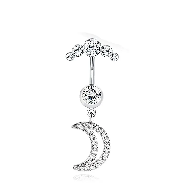 ingrosso Anelli per ombelico con campanellino in cristallo con strass Vintage in acciaio inossidabile Anelli per ombelico geometrici con stella e luna_voghion.com