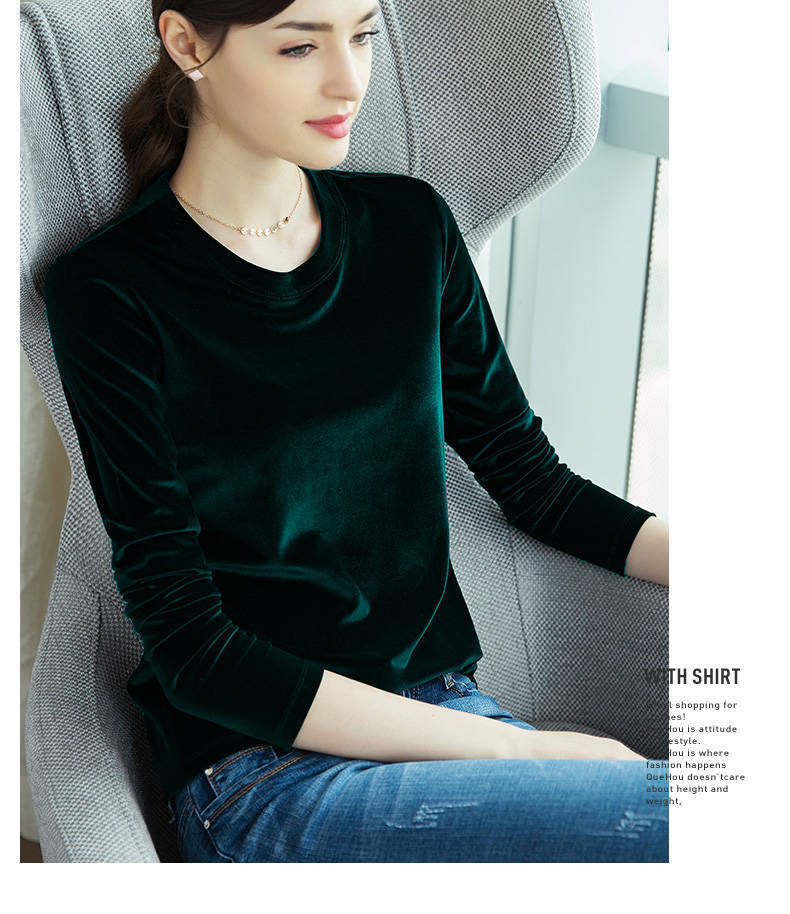 Gold Velvet Undercover Women's 2025 Spring/Autumn Korean Edition Large Long Sleeve T-shirt Loose Warm Top_voghion.com