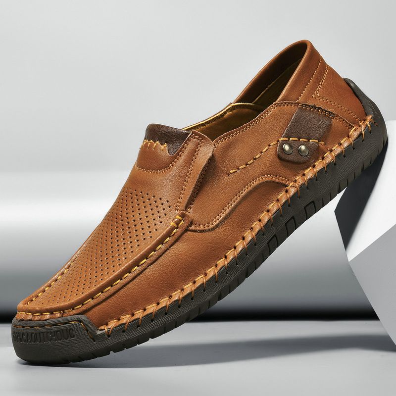 Mocassini bassi di grandi dimensioni, in pelle, casual, da uomo, cuciti a mano, semi-personalizzati, Euro Step_voghion.com