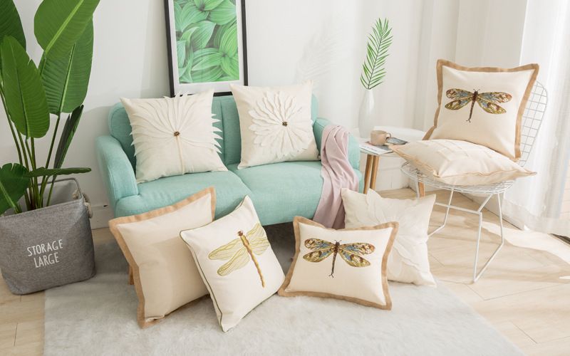 Cuscino con ricamo geometrico in cotone e lino americano transfrontaliero, modello per camera d'albergo, divano, villa, ricamo, grande cuscino_voghion.com