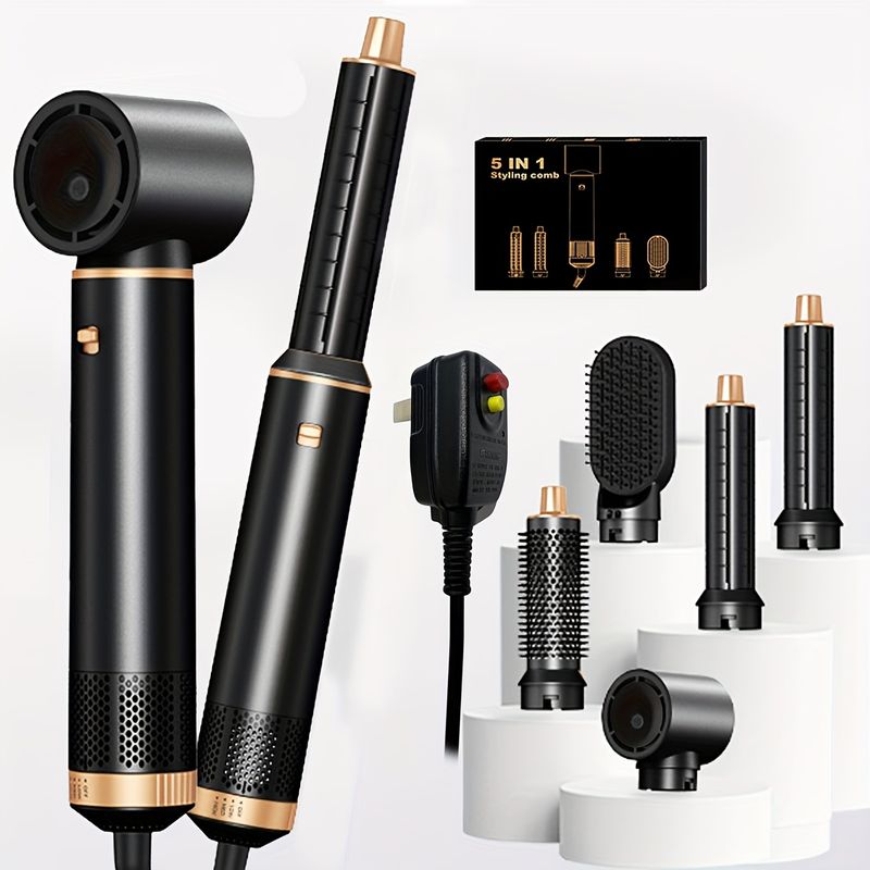 UKLISS 5 in 1 Asciugacapelli Spazzola Arricciacapelli Aria Calda Tecnologia Ioni Negativi, Spazzola/Ferro Arricciacapelli Rimovibile, Regolabile_voghion.com