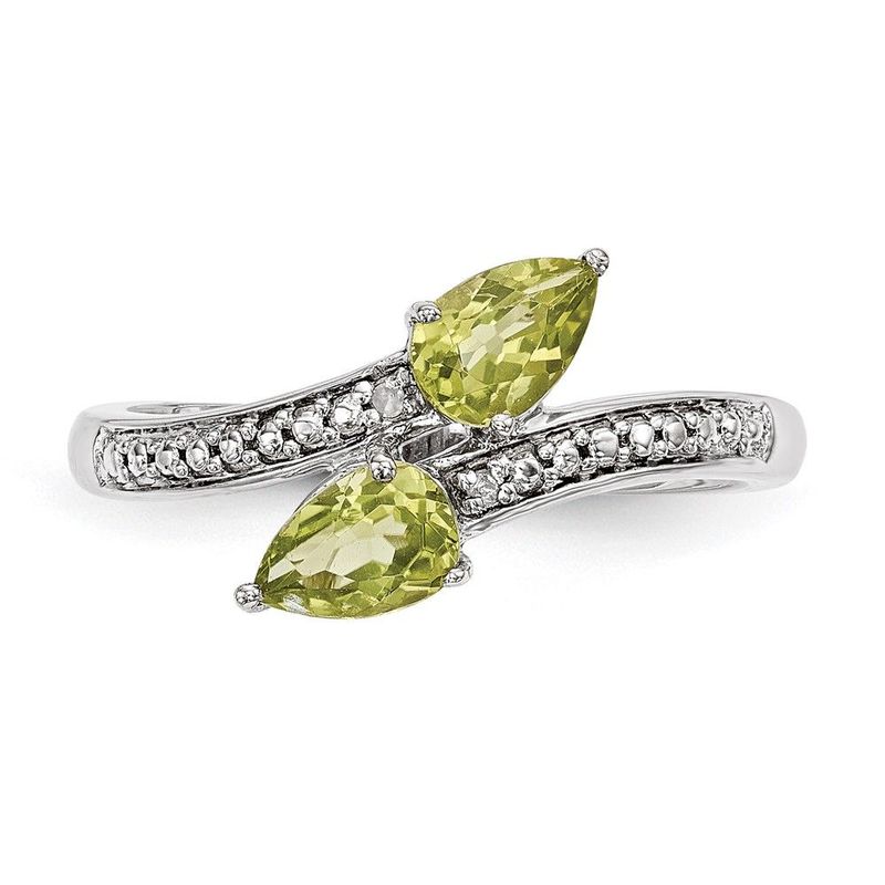 Brilliant Gemstones Sterling Silver With 14K Accent Rhodium-plated Peridot And Diamond Ring_voghion.com