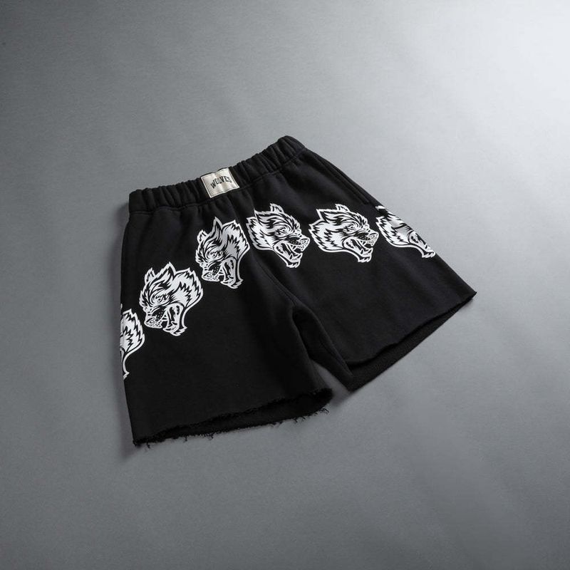 Men's Clothing New Pure Cotton Terry Casual Shorts Personality Wolf Head Print Pants Sweat Absorbent Breathable Men's Casual Pants_voghion.com