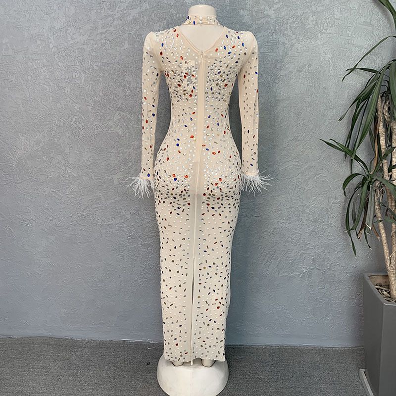 Abbigliamento da donna di alta qualità, abito sexy aderente elastico in rete con strass_voghion.com