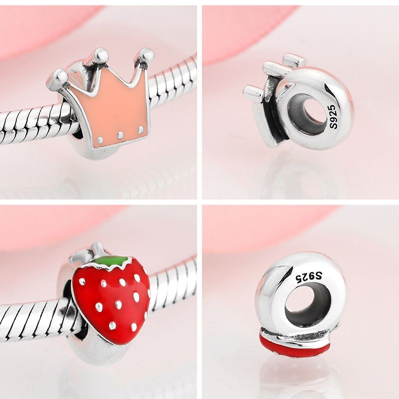 Perline da donna, collane in argento sterling, perline, fragola, ananas, gelato, braccialetto con ciondoli, accessori fai da te_voghion.com