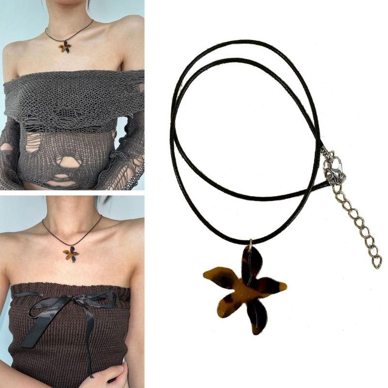 Gargantilla de hoja de arce sencilla de moda Q0KE, collar de cadena de clavícula de acrílico de moda, joyería Y2K_voghion.com
