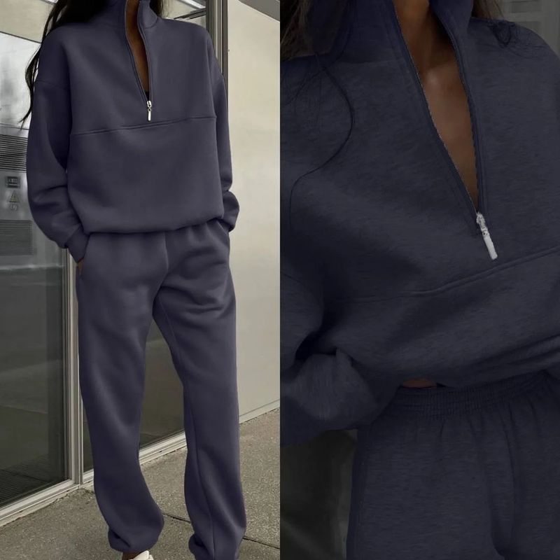 Women's Casual Fleece Tracksuit Set - Cozy Long Sleeve Hoodie & Jogger Pants For Fall Winter, Soft & Warm, Plus Size Available_voghion.com