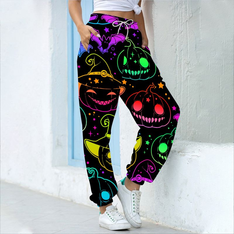 Pantaloni casual versatili a vita alta con gamba larga e stampa digitale 3D Halloween Series 2023 da donna_voghion.com