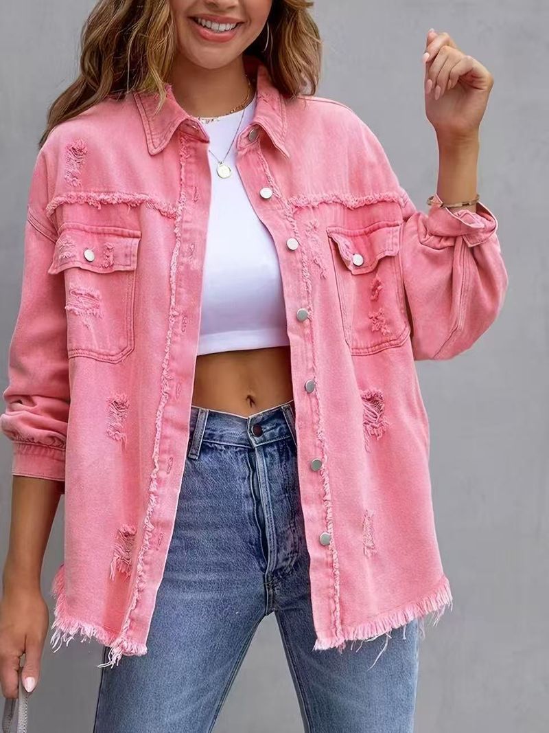 Distressed-Jeansjacke für Damen – Slim Fit, bequemer und stylischer Freizeitmantel mit Vintage-Waschung_voghion.com