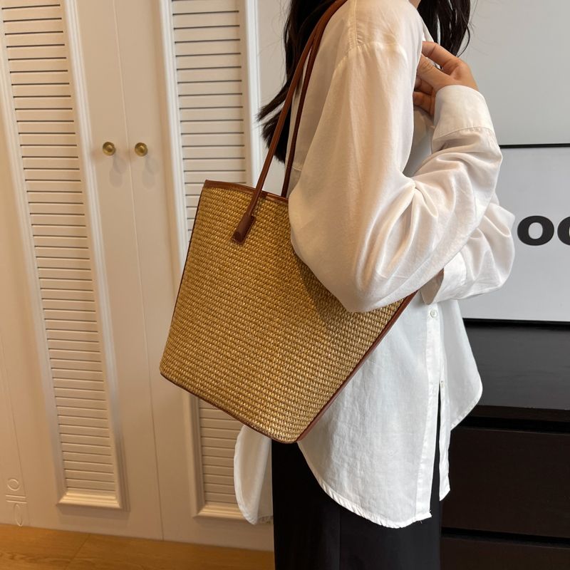 Borsa a tracolla in rattan intrecciato fatta a mano da donna, borsa a tracolla di grande capacità, borsa da viaggio casual bohémien, tote_voghion.com