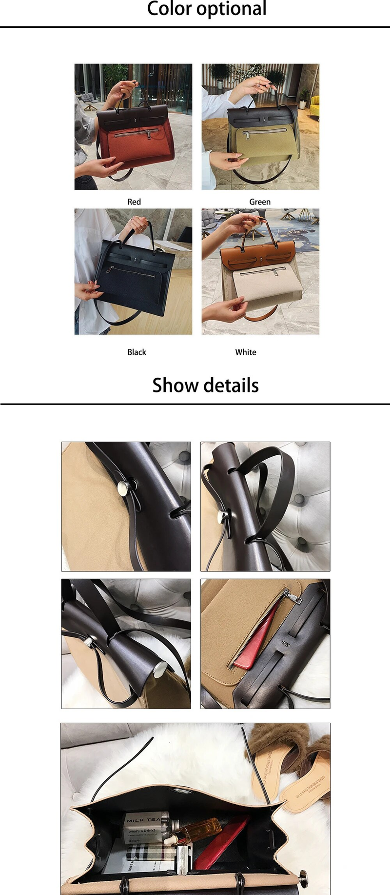 Patent Leather Women'S Herbag Liner Zipped Handbags Contrast Color Hand Bill Of Lading Shoulder Bag Handtassen Dames_voghion.com