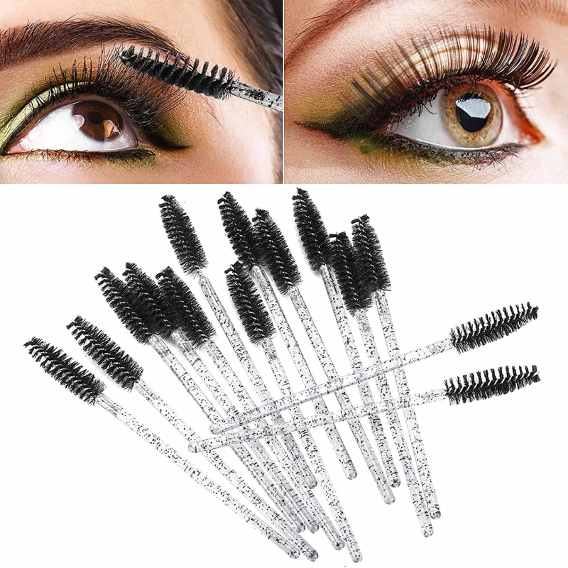 50 Stück Wimpern-Einweg-Augen-Wimpernbürstenspule mit schwarzem Stock, die zum Verlängern von Wimpern, Augenbrauen und Make-up verwendet wird_voghion.com