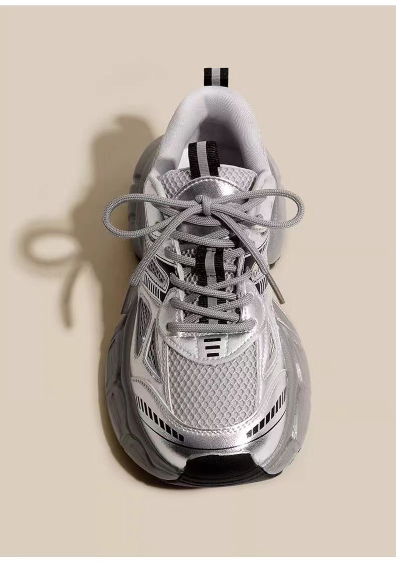 Kinderschuhe Mädchen Sneakers Silber Kinder Papa Schuhe Neue Herbst Mädchen Atmungsaktive Freizeitschuhe Mesh Laufschuhe_voghion.com