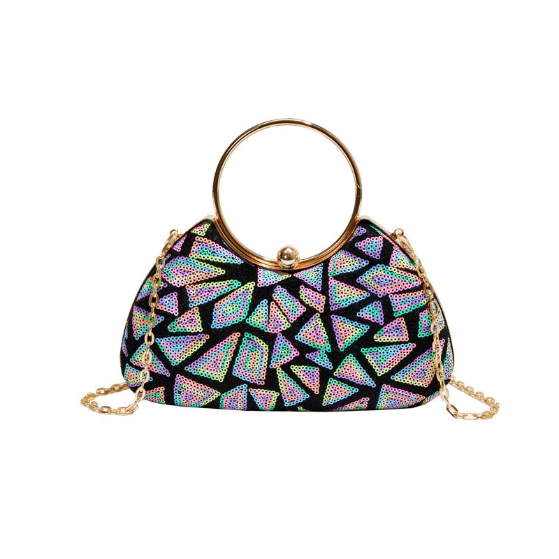 Borsa a mano rotonda patchwork da sera con paillettes e chiusura a conchiglia 2025 Nuova borsa a tracolla piccola con catena alla moda Tianmi_voghion.com