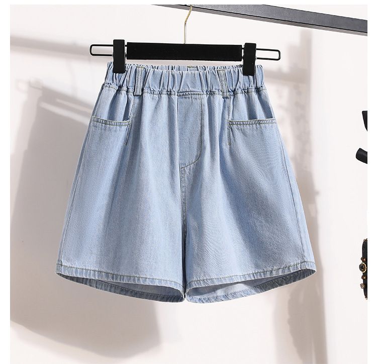 Pantaloncini in denim tencel sottile a linea A, da donna, versatili, larghi, a vita alta, con gamba larga, estate 2025_voghion.com