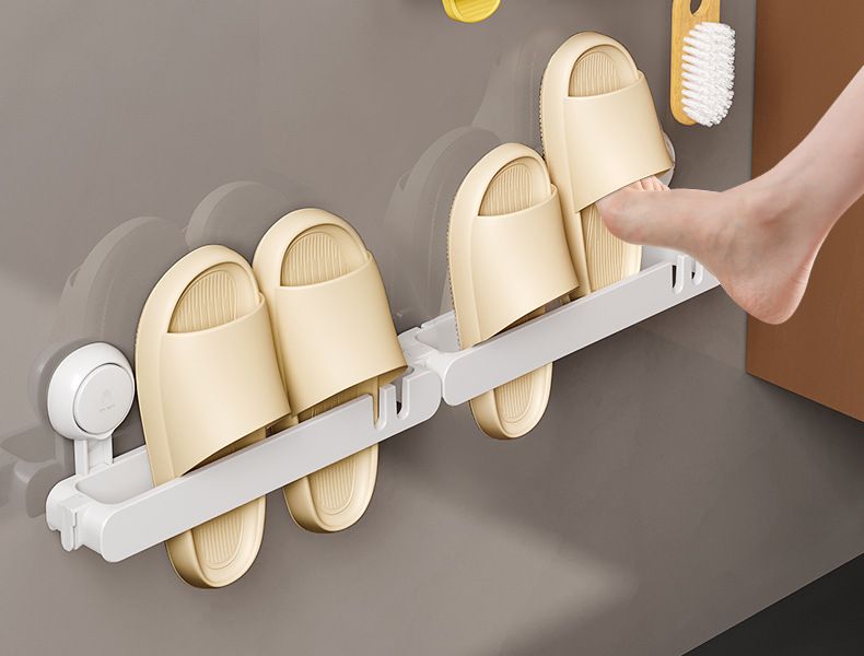 Organizador de chinelos de banheiro sem furadeiras - Sapateira com ventosa de parede para chuveiro e vaso sanitário (design compacto)_voghion.com